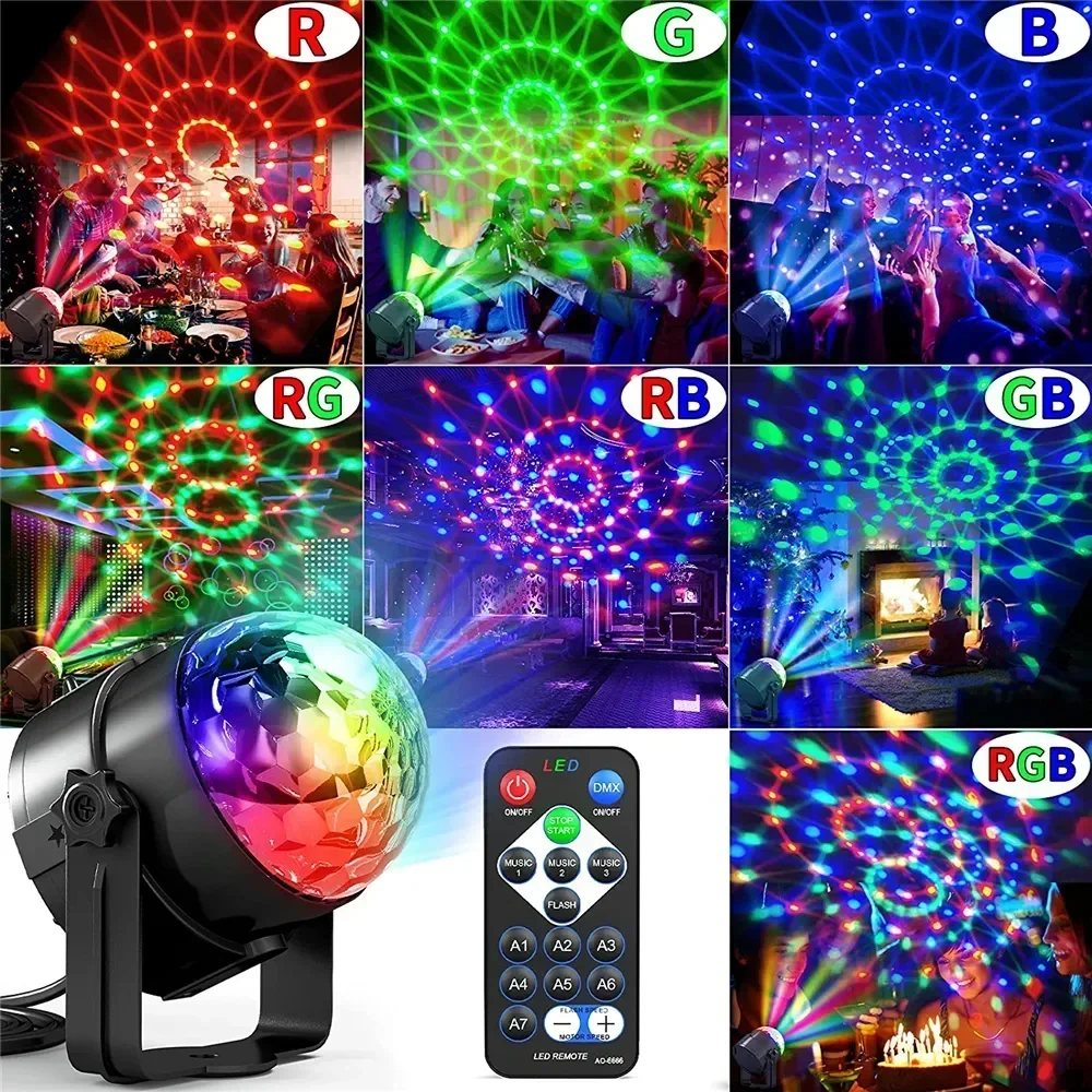 RGB LED Stage Disco Light Rota - Audio Music Dj ulasan dan harga